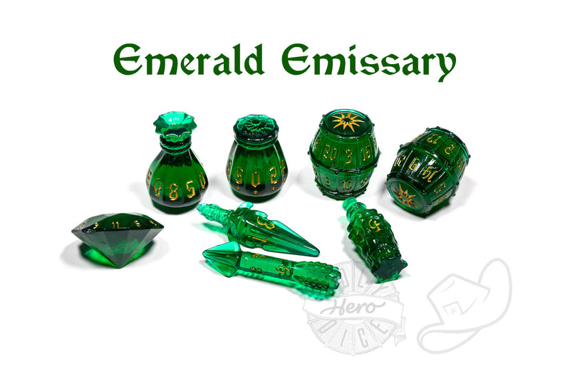 PolyHero Rogue 8 Dice roleplaying Set emerald emissary