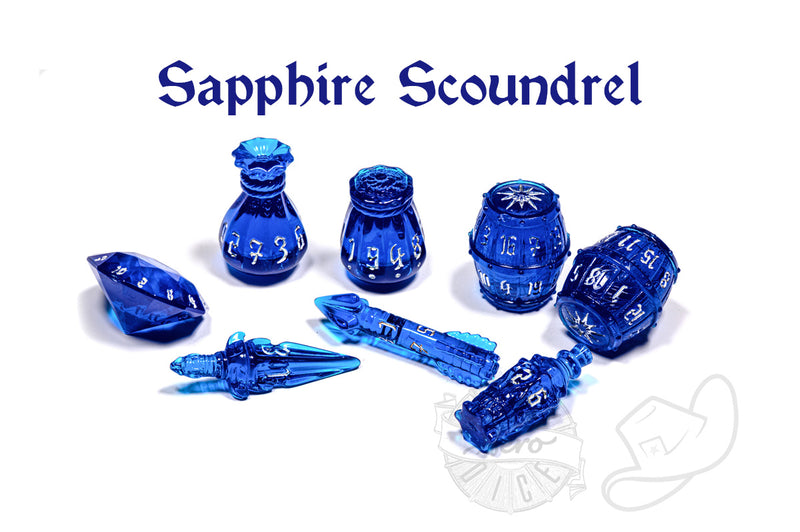 PolyHero Rogue 8 Dice roleplaying Set sapphire scoundrel